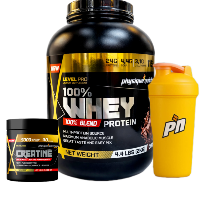 Whey 100% 2kg & creatine 200g | physique nutrition USA + shaker