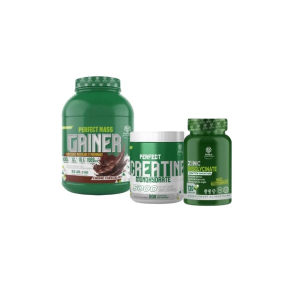 Mass Gainer 3 Kg + Monohydrate Creatine 200 G + Zinc Bisglycinate 120 Capsules