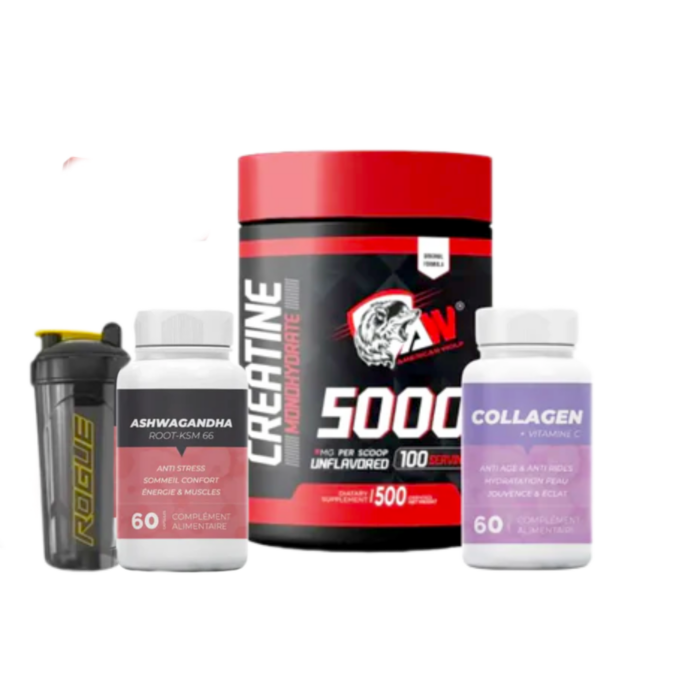 Monohydrate Creatine 500 G aw + Collagen + Ashwagandha + Shaker