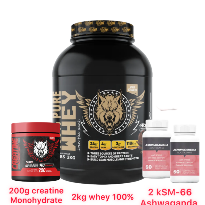 Pure whey 100% + 200g creatine monohydrate + 2 ashwaganda KSM-66
